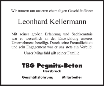 Traueranzeige von Leonhard Kellermann von Hersbrucker Zeitung