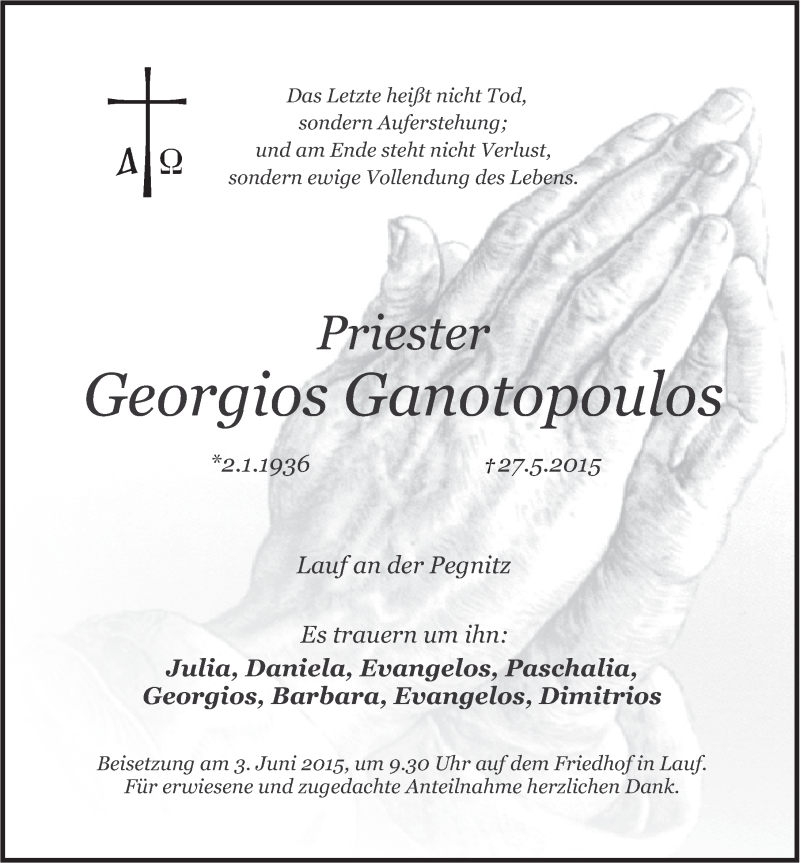  Traueranzeige für Georgios Ganotopoulos vom 03.06.2015 aus Pegnitz-Zeitung