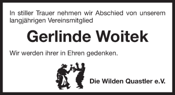 Traueranzeige von Gerlinde Woitek von Pegnitz-Zeitung