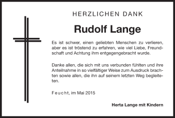 Traueranzeige von Rudolf Lange von Der Bote