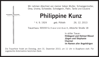 Traueranzeige von Philippine Kunz von Der Bote