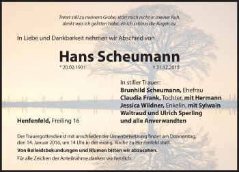 Traueranzeige von Hans Scheumann von Hersbrucker Zeitung