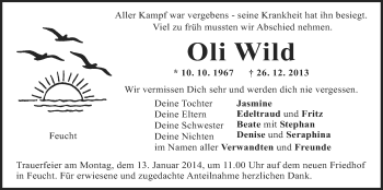 Traueranzeige von Oli Wild von Der Bote