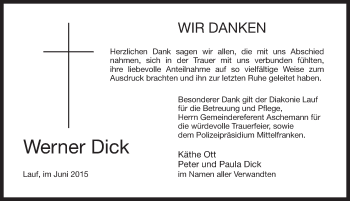 Traueranzeige von Werner Dick von Pegnitz-Zeitung