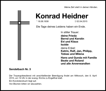 Traueranzeige von Konrad Heidner von Hersbrucker Zeitung