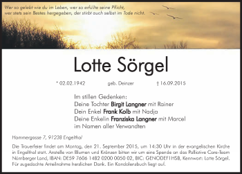 Traueranzeige von Lotte Sörgel von Hersbrucker Zeitung