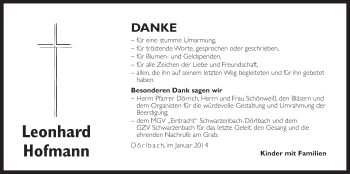 Traueranzeige von Leonhard Hofmann von Der Bote