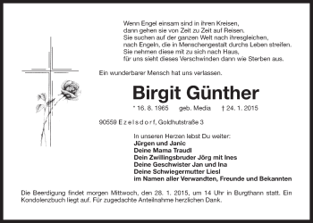 Traueranzeige von Birgit Günther von Der Bote