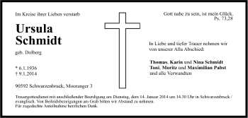Traueranzeige von Ursula Schmidt von Der Bote