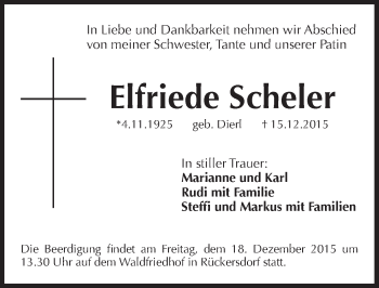 Traueranzeige von Elfriede Scheler von Pegnitz-Zeitung