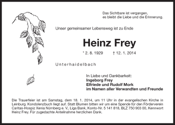 Traueranzeige von Heinz Frey von Der Bote