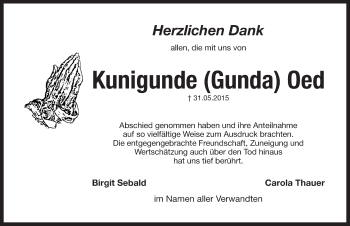 Traueranzeige von Kunigunde Oed von Pegnitz-Zeitung