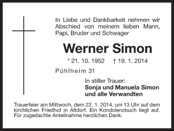 Traueranzeige von Werner Simon von Der Bote