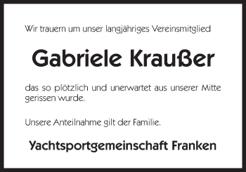 Traueranzeige von Gabriele Kraußer von Der Bote