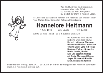 Traueranzeige von Hannelore Heitmann von Der Bote