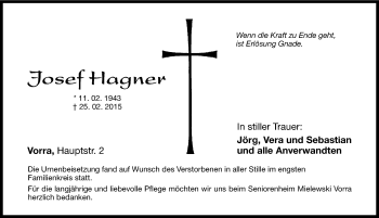 Traueranzeige von Josef Hagner von Hersbrucker Zeitung