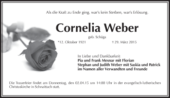 Traueranzeige von Cornelia Weber von Pegnitz-Zeitung
