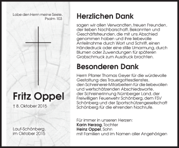 Traueranzeige von Fritz Oppel von N-Land