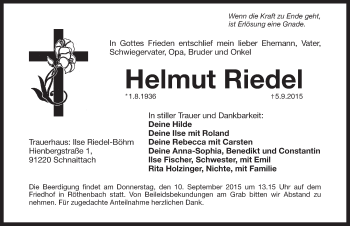Traueranzeige von Helmut Riedel von Pegnitz-Zeitung
