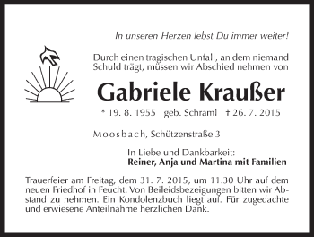 Traueranzeige von Gabriele Kraußer von Der Bote