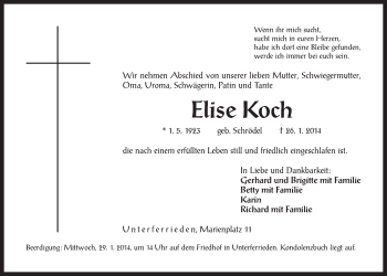Traueranzeige von Elise Koch von Der Bote