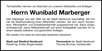 Traueranzeige von Wunibald Marberger von Hersbrucker Zeitung