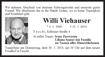 Traueranzeige von Willi Viehauser von Der Bote