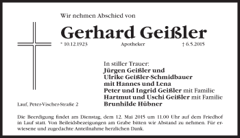 Traueranzeige von Gerhard Geißler von Pegnitz-Zeitung