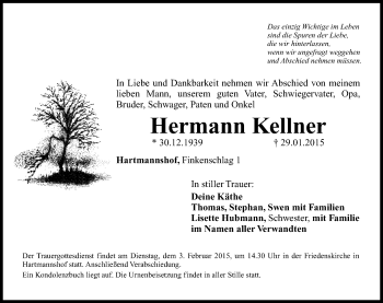 Traueranzeige von Hermann Kellner von Hersbrucker Zeitung