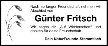 Traueranzeige von Günter Fritsch von Hersbrucker Zeitung