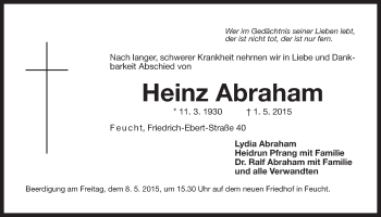 Traueranzeige von Heinz Abraham von Der Bote