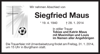 Traueranzeige von Siegfried Maus von Der Bote