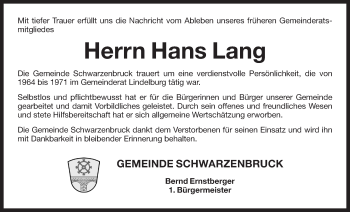 Traueranzeige von Hans Lang von Der Bote