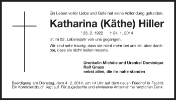 Traueranzeige von Katharina Hiller von Der Bote