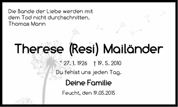 Traueranzeige von Therese Mailänder von Der Bote