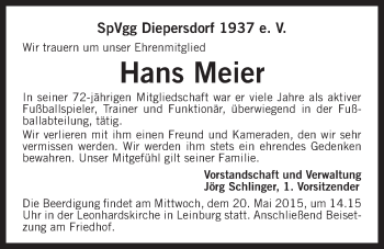 Traueranzeige von Hans Meier von Der Bote