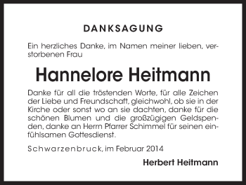 Traueranzeige von Hannelore Heitmann von Der Bote