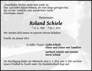 Traueranzeige von Roland Schiele von Der Bote