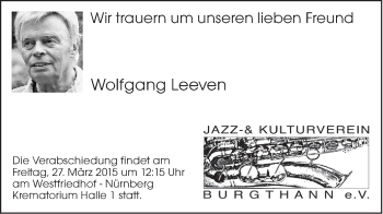 Traueranzeige von Wolfgang Leeven von Der Bote