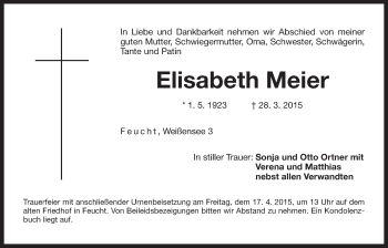 Traueranzeige von Elisabeth Meier von Der Bote