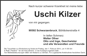 Traueranzeige von Uschi Kilzer von Der Bote