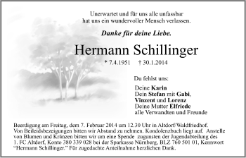 Traueranzeige von Hermann Schillinger von Der Bote