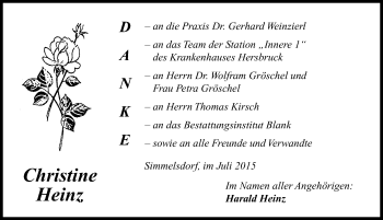 Traueranzeige von Christine Heinz von Pegnitz-Zeitung
