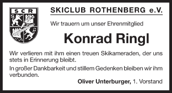 Traueranzeige von Konrad Ringl von Pegnitz-Zeitung