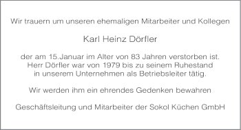 Traueranzeige von Karl Heinz Dörfler von Der Bote