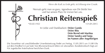 Traueranzeige von Christian Reitenspieß von Pegnitz-Zeitung