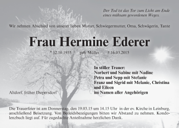 Traueranzeige von Hermine Ederer von Der Bote