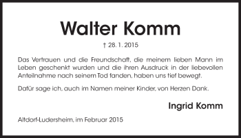 Traueranzeige von Walter Komm von Der Bote