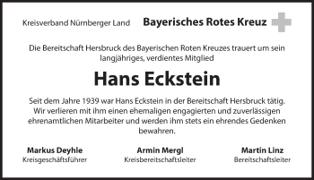 Traueranzeige von Hans Eckstein von Hersbrucker Zeitung