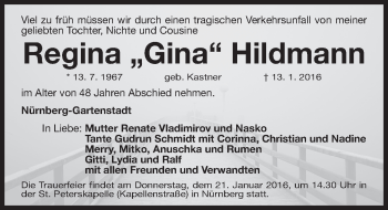 Traueranzeige von Regina Hildmann von Pegnitz-Zeitung